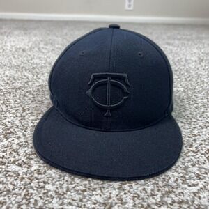 Minnesota Twins Hat Cap Fitted Mens 7 3/8 Navy MLB Baseball TC Logo‎ Blackout